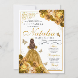 Gold Floral Quinceanera Birthday Kaart