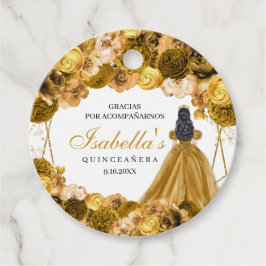 Gold Floral Quinceanera Circle Favor Tags Bedankjes Labels