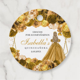 Gold Floral Quinceanera Circle Favor Tags Bedankjes Labels