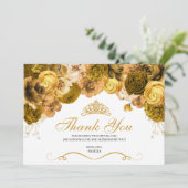 Gold Floral Quinceanera Hartelijk dank Bedankkaart (Staand voorkant)