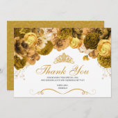 Gold Floral Quinceanera Hartelijk dank Bedankkaart (Voorkant / Achterkant)