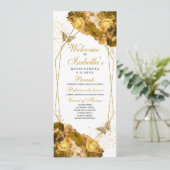 Gold Floral Quinceanera Kaart (Staand voorkant)