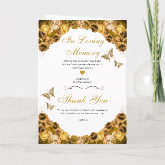 Gold Floral Quinceanera Tiara Butterflies Programma (Achterkant)