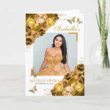 Gold Floral Quinceanera Tiara Butterflies