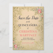  Gold Floral Quinceañera Welkom Yard Save The Date (Voorkant)