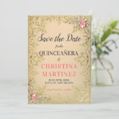 Gold Floral Quinceañera Welkom Yard Save The Date (Staand voorkant)