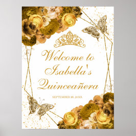 Gold Floral Quinceanera Welkomstteken Poster