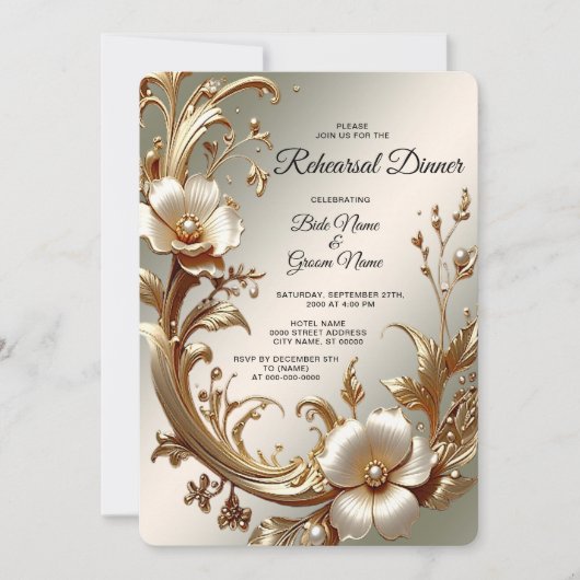Gold Floral Rehearsal Dinner Kaart (Voorkant)