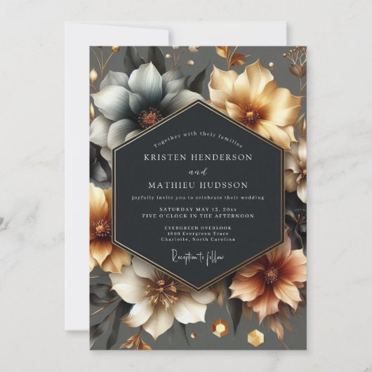 Gold Floral Romance Wedding Kaart (Voorkant)
