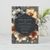 Gold Floral Romance Wedding Kaart (Staand voorkant)