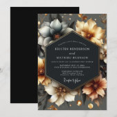 Gold Floral Romance Wedding Kaart (Voorkant / Achterkant)