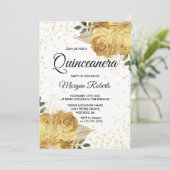 Gold Floral Roos Quinceanera Kaart (Staand voorkant)