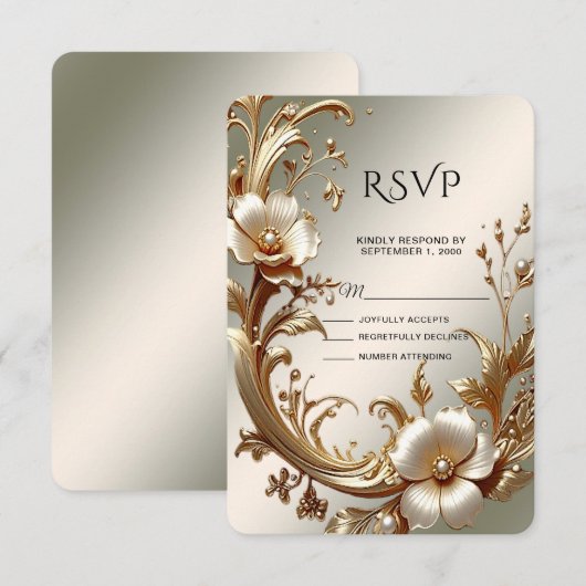 Gold Floral RSVP Card (Voorkant / Achterkant)