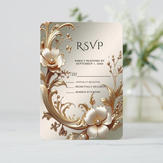 Gold Floral RSVP Card (Staand voorkant)