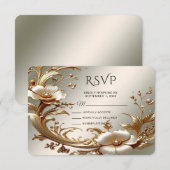 Gold Floral RSVP Card (Voorkant / Achterkant)