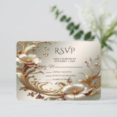 Gold Floral RSVP Card Kaartje (Staand voorkant)