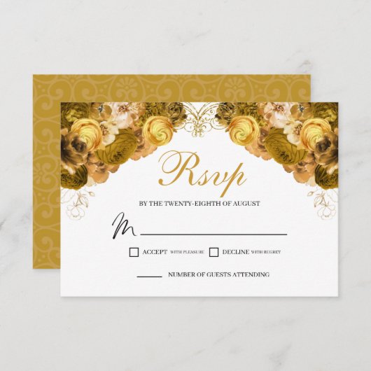 Gold Floral RSVP Enclosure Kaart (Voorkant / Achterkant)