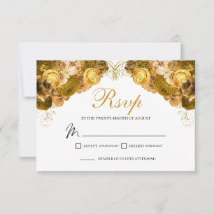Gold Floral RSVP Enclosure Kaart