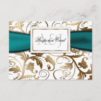 Gold Floral RSVP met Blauwgroen Bow Kaartje