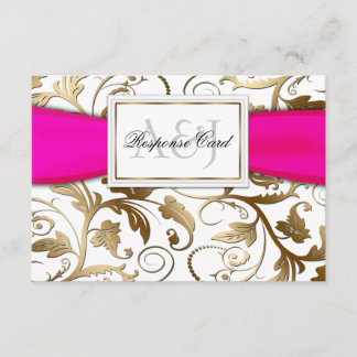 Gold Floral RSVP met Fuchsia Bow Kaartje