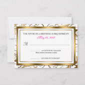 Gold Floral RSVP met Fuchsia Bow Kaartje (Achterkant)