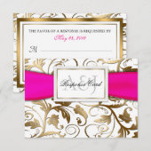 Gold Floral RSVP met Fuchsia Bow Kaartje (Voorkant / Achterkant)