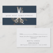 Gold Floral Salon Scissors Logo Benoeming Visitekaartje (Voorkant / Achterkant)