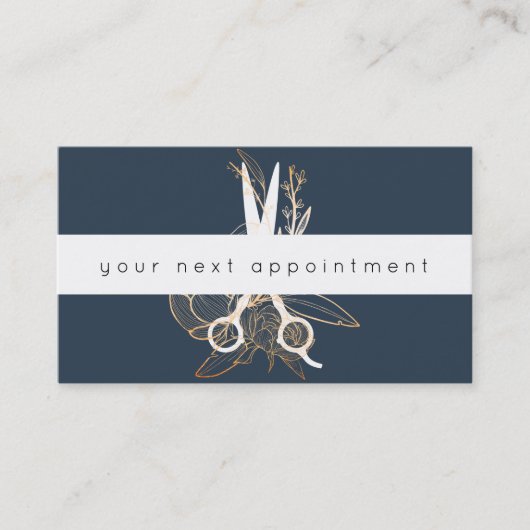 Gold Floral Salon Scissors Logo Benoeming Visitekaartje (Voorkant)