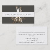 Gold Floral Salon Scissors Logo Benoeming Visitekaartje (Voorkant / Achterkant)