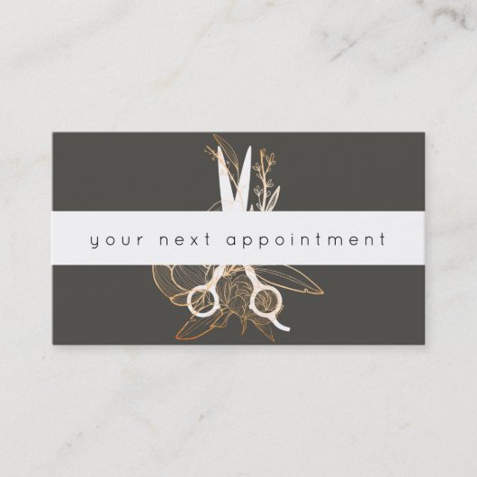 Gold Floral Salon Scissors Logo Benoeming Visitekaartje (Voorkant)
