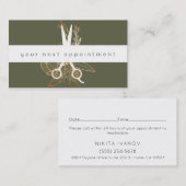 Gold Floral Salon Scissors Logo Benoeming Visitekaartje (Voorkant / Achterkant)
