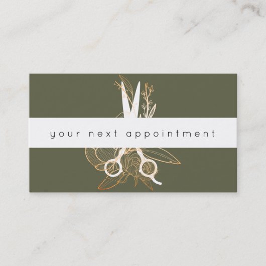 Gold Floral Salon Scissors Logo Benoeming Visitekaartje (Voorkant)