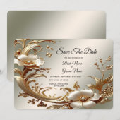 Gold Floral Save The Date (Voorkant / Achterkant)