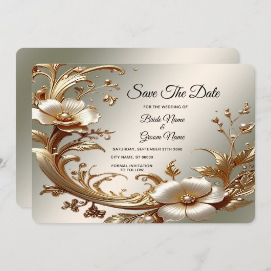 Gold Floral Save The Date (Voorkant / Achterkant)