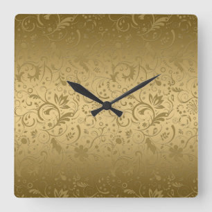 Gold Floral-schade op gouden achtergrond Vierkante Klok