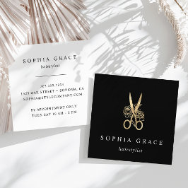 Gold Floral Scissors Logo Haarstylist Vierkante Visitekaartje