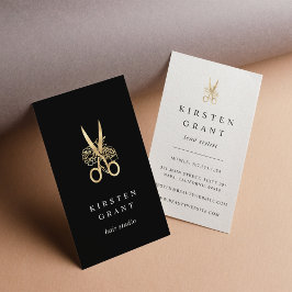 Gold Floral Scissors Logo Haarstylist Visitekaartje