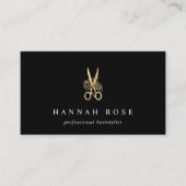 Gold Floral Scissors Logo Haarstylist Visitekaartje (Voorkant)