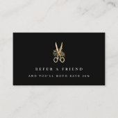 Gold Floral Scissors Logo | Salon Aanbevelingskaartje (Voorkant)