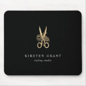 Gold Floral Scissors Salon Logo Muismat (Voorkant)