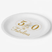 Gold Floral Script 50e verjaardag Papieren Bordje (Gekanteld)
