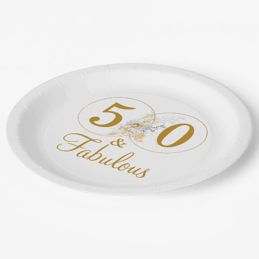 Gold Floral Script 50e verjaardag Papieren Bordje (Gekanteld)