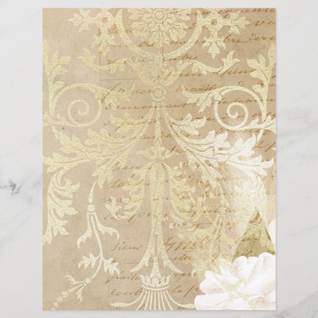  Gold  Floral Script Scrapbook Paper (Voorkant)
