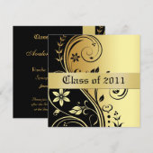Gold Floral Scroll Class of Afstuderen Invitation Kaart (Voorkant / Achterkant)