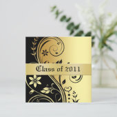 Gold Floral Scroll Class of Afstuderen Invitation Kaart (Staand voorkant)