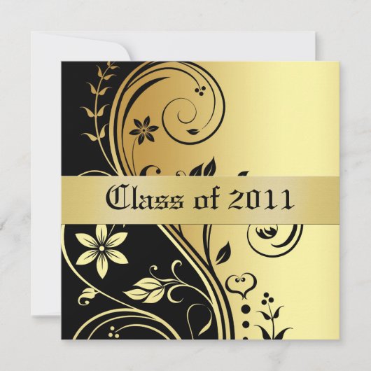 Gold Floral Scroll Class of Afstuderen Invitation Kaart (Voorkant)