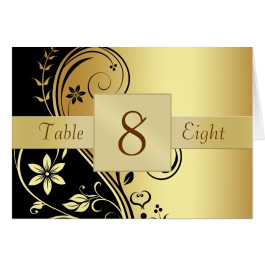 Gold Floral Scroll Table Number Folded Card (Voorkant Horizontaal)