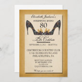 Gold  Floral Shoe 80th Birthday Uitnodiging (Voorkant / Achterkant)