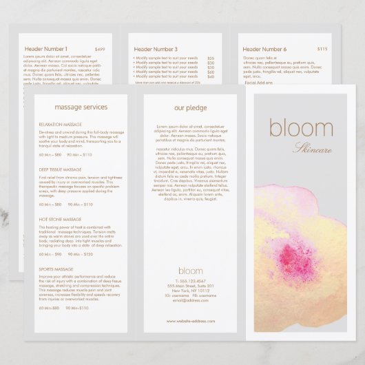 Gold Floral Skin Care Spa TriFold Brochure (Voorkant / Achterkant)