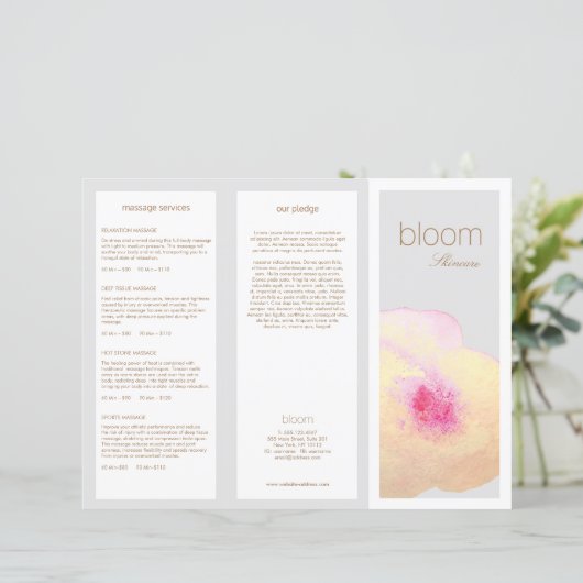 Gold Floral Skin Care Spa TriFold Brochure (Staand voorkant)